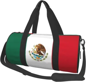 Women Men Mexican Flag Round Duffel Weekender Bag Travel Bag