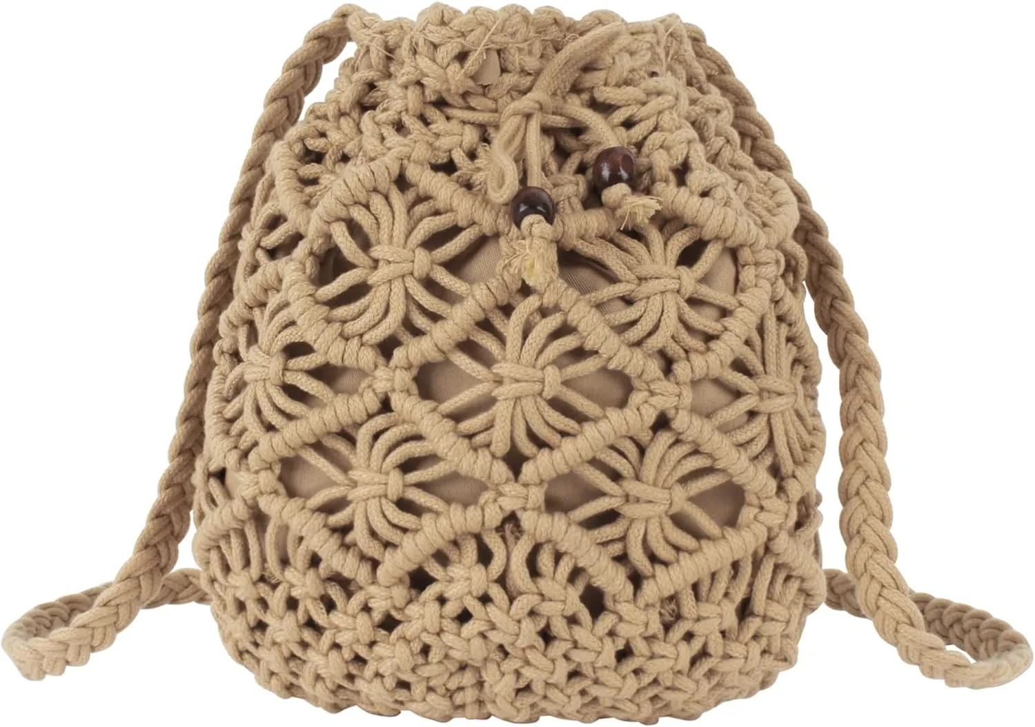 Women Mini Cotton Crochet Crossbody Bag Summer Beach Shoulder Bag Drawstring Purse