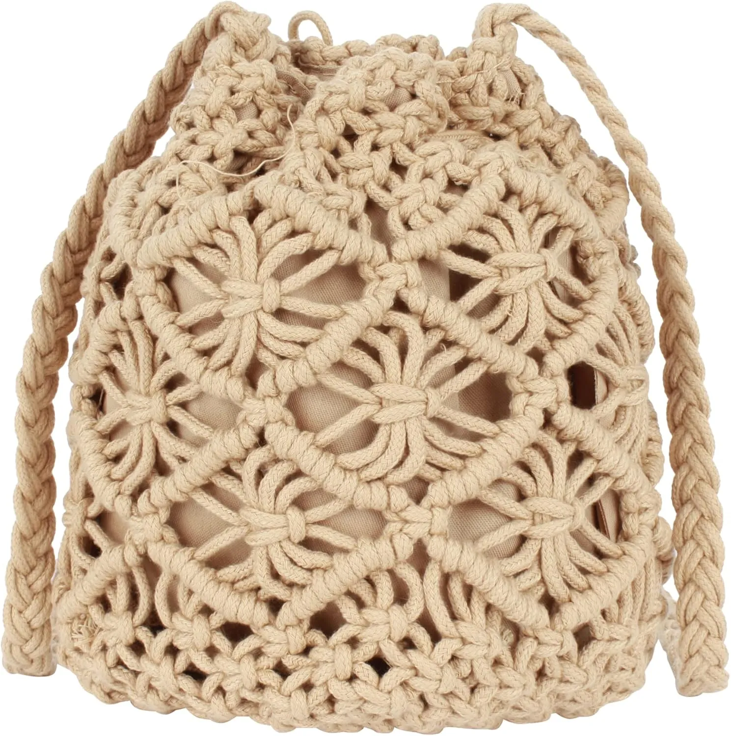 Women Mini Cotton Crochet Crossbody Bag Summer Beach Shoulder Bag Drawstring Purse