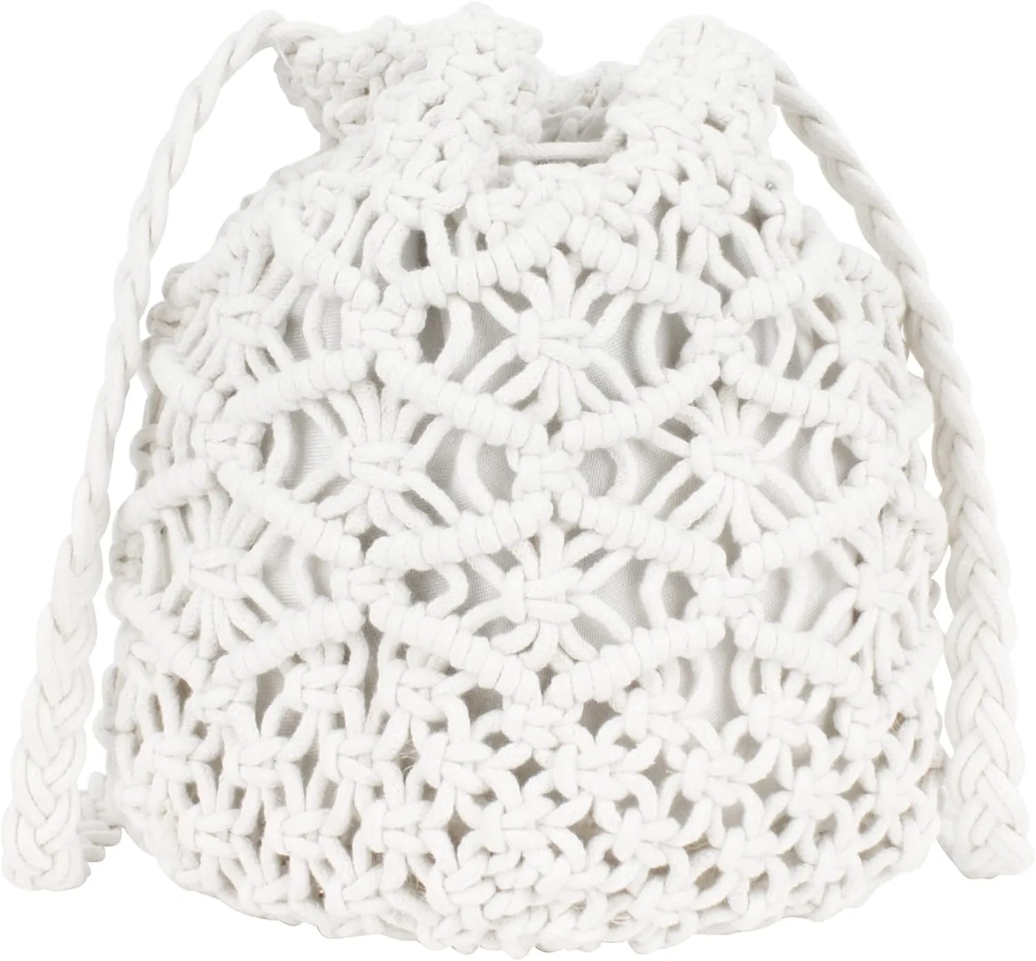 Women Mini Cotton Crochet Crossbody Bag Summer Beach Shoulder Bag Drawstring Purse