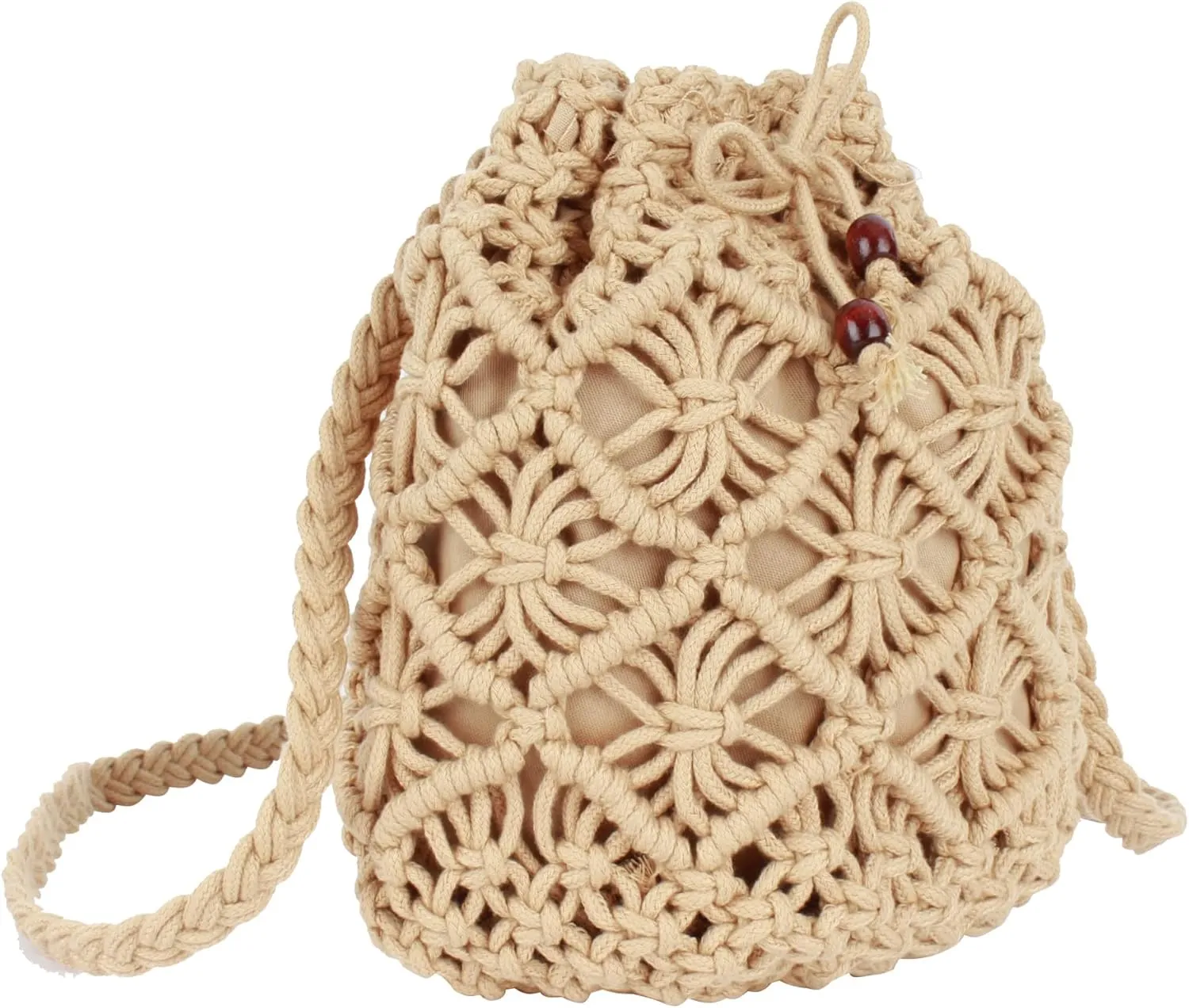 Women Mini Cotton Crochet Crossbody Bag Summer Beach Shoulder Bag Drawstring Purse