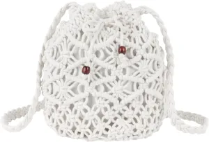 Women Mini Cotton Crochet Crossbody Bag Summer Beach Shoulder Bag Drawstring Purse