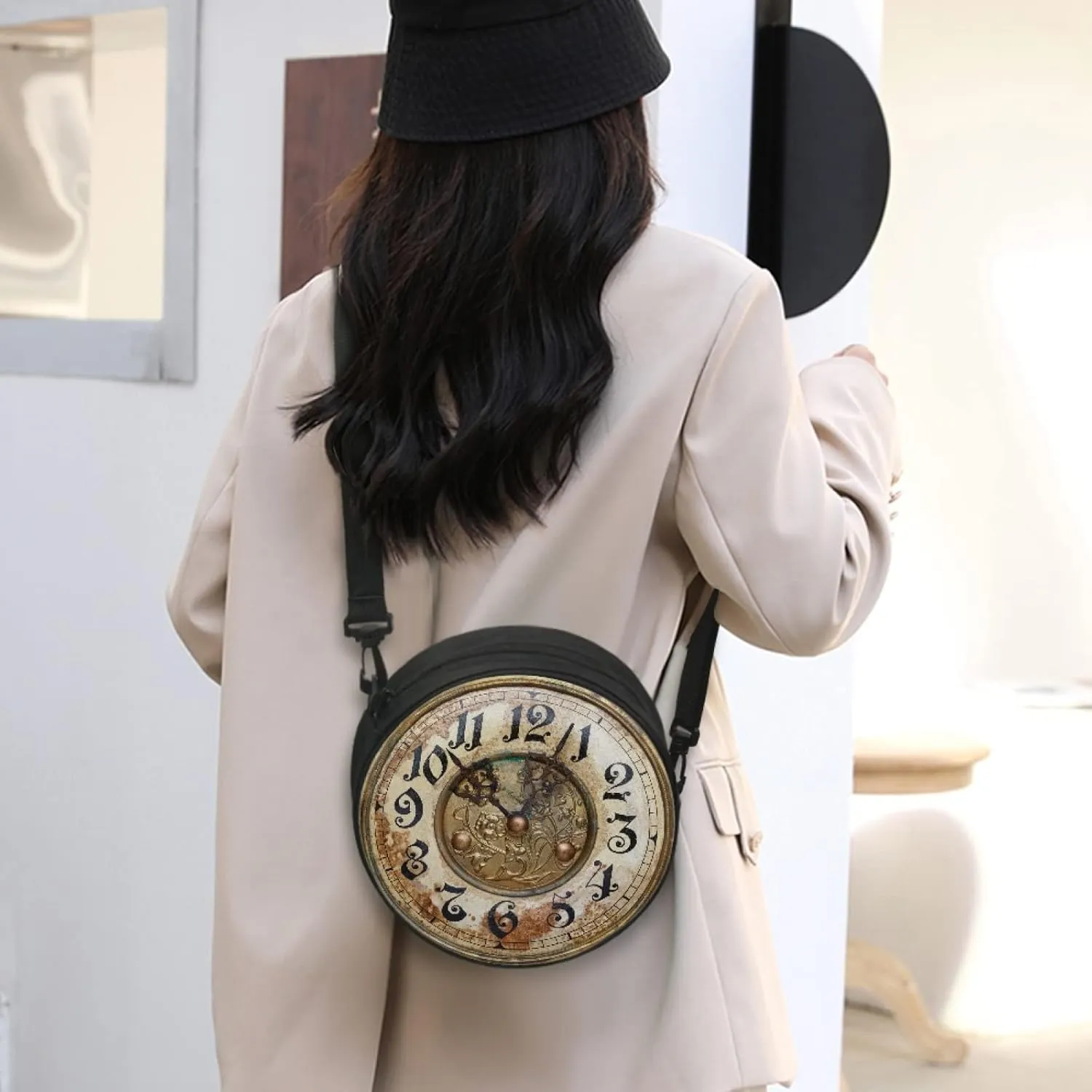 Women Novelty Round Clock Shape Zippered Clock Purses for Women Tote Handbag Shoulder Bag, Gift for Mom Girlfriend