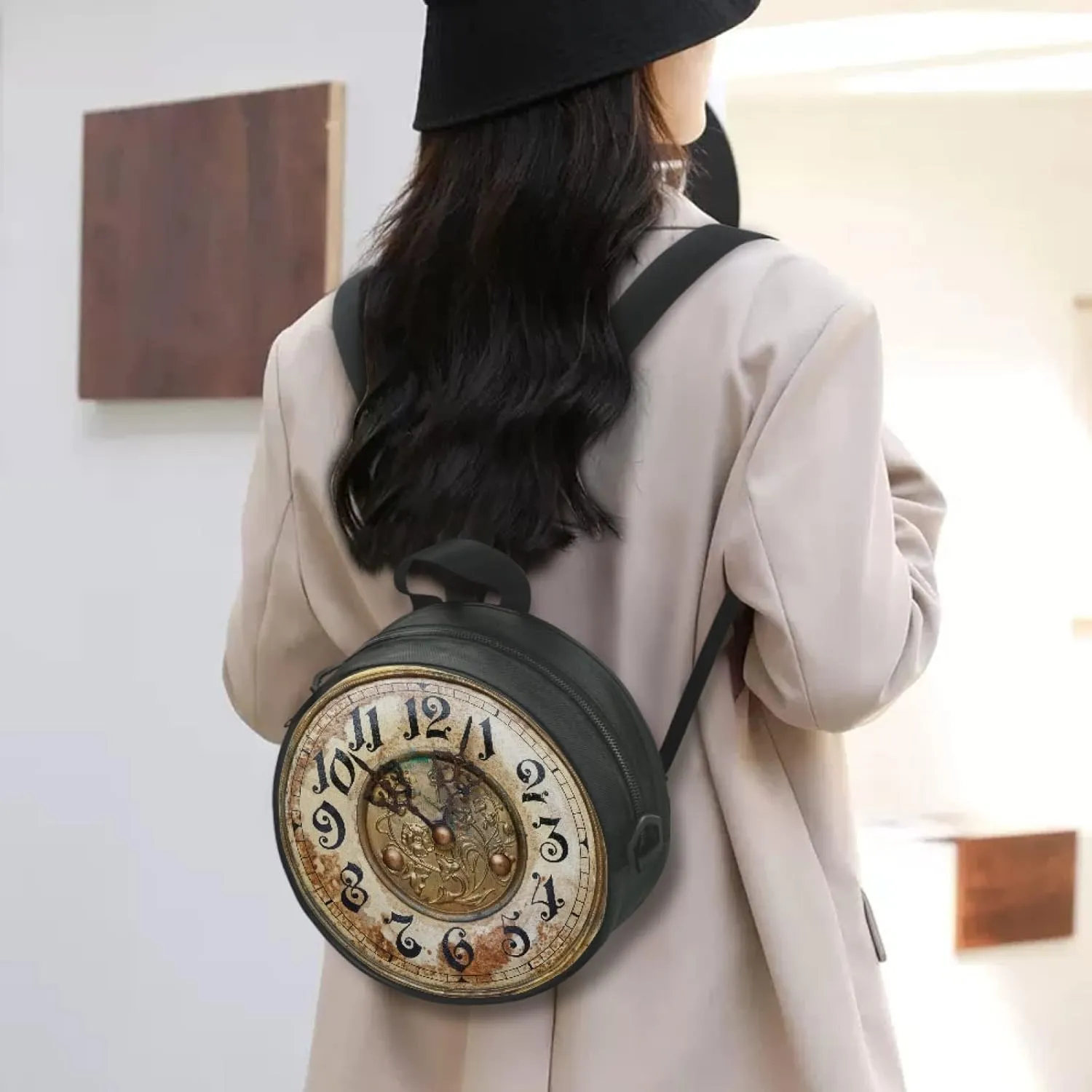 Women Novelty Round Clock Shape Zippered Clock Purses for Women Tote Handbag Shoulder Bag, Gift for Mom Girlfriend
