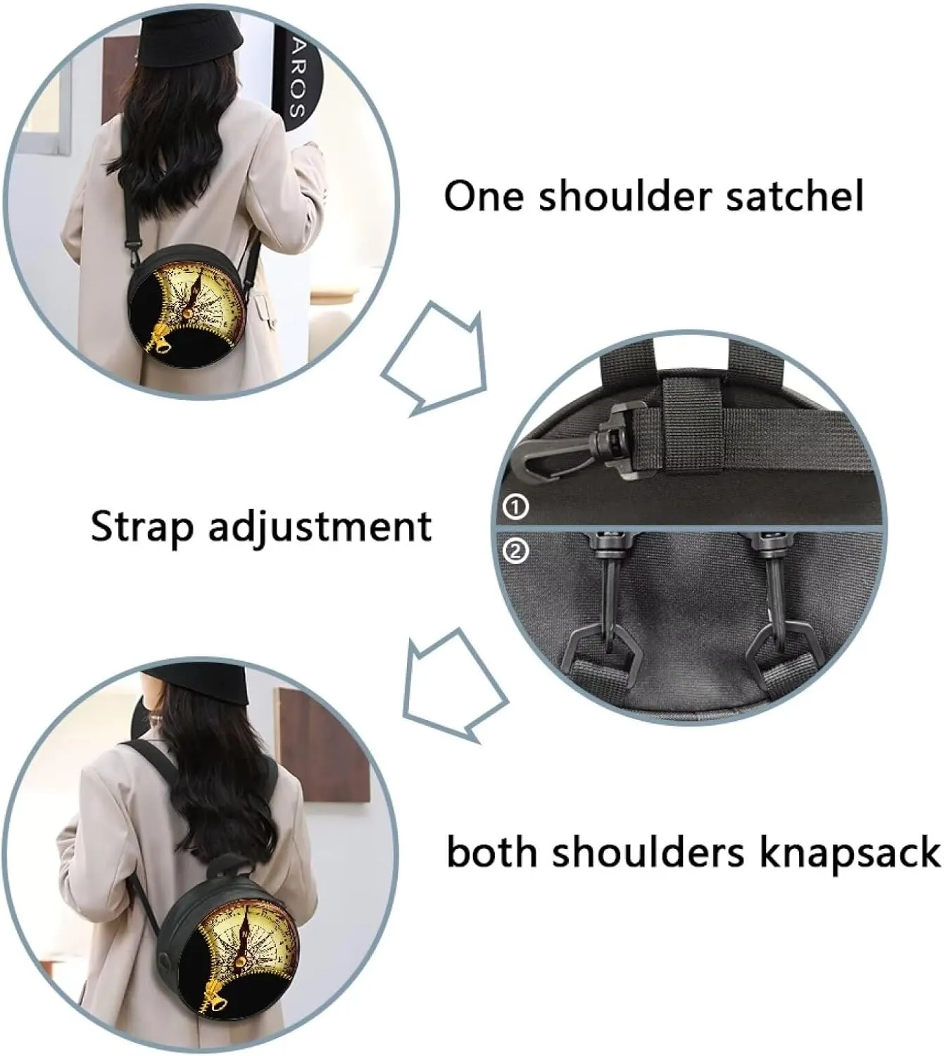 Women Novelty Round Clock Shape Zippered Clock Purses for Women Tote Handbag Shoulder Bag, Gift for Mom Girlfriend