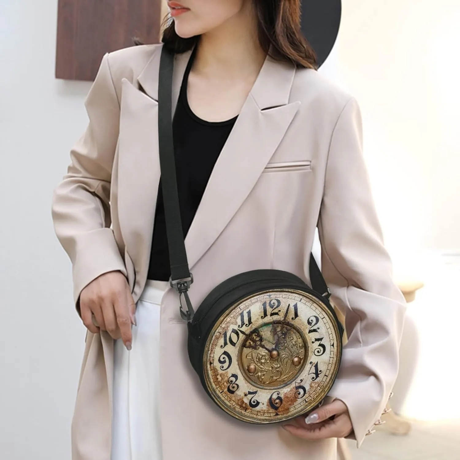 Women Novelty Round Clock Shape Zippered Clock Purses for Women Tote Handbag Shoulder Bag, Gift for Mom Girlfriend