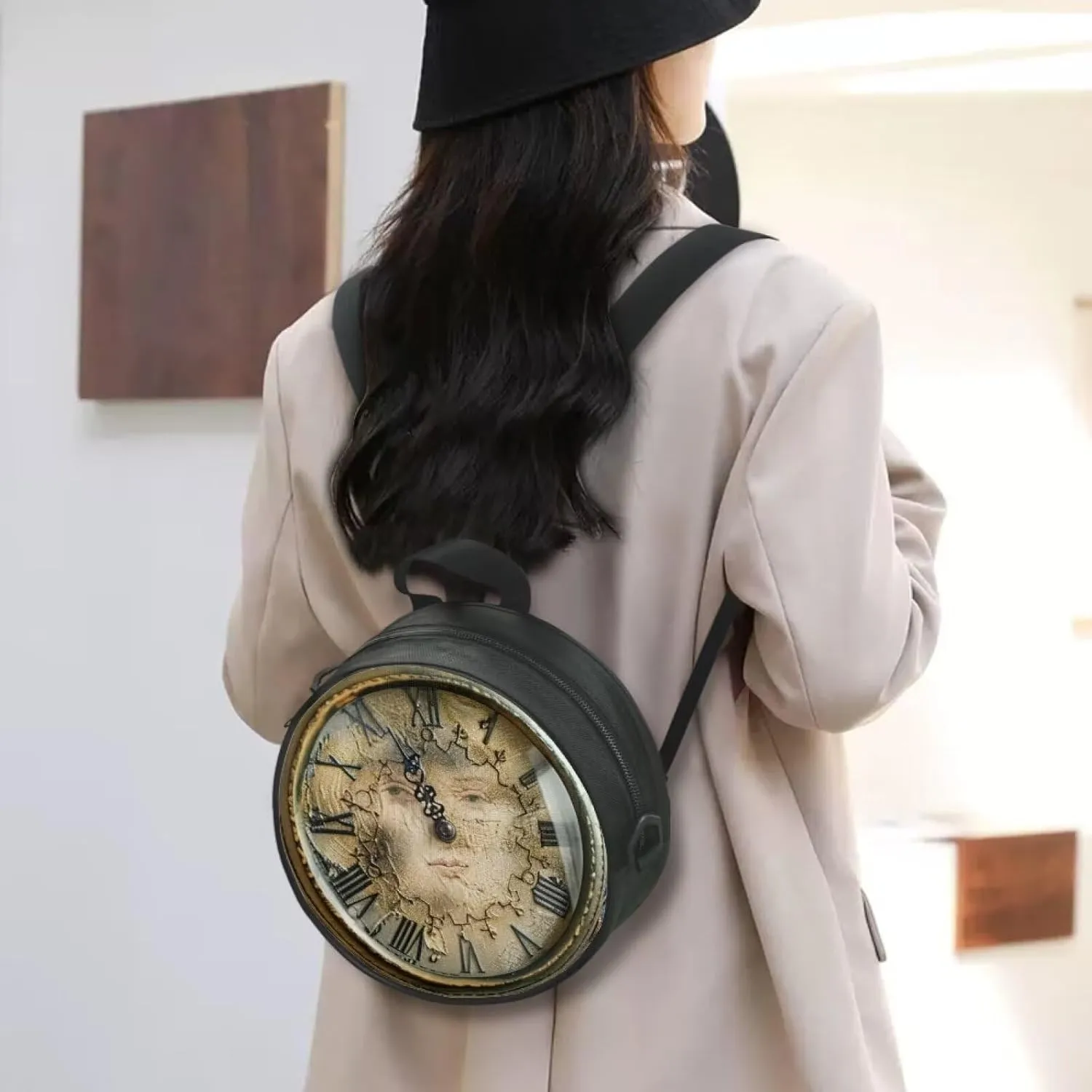 Women Novelty Round Clock Shape Zippered Clock Purses for Women Tote Handbag Shoulder Bag, Gift for Mom Girlfriend