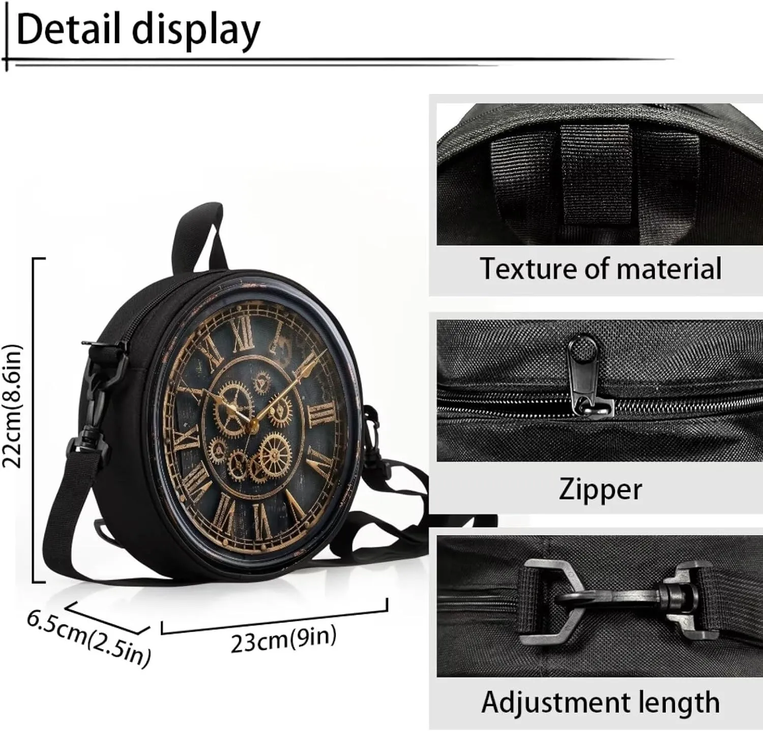 Women Novelty Round Clock Shape Zippered Clock Purses for Women Tote Handbag Shoulder Bag, Gift for Mom Girlfriend