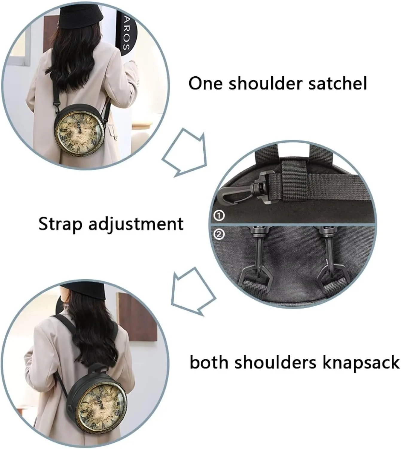 Women Novelty Round Clock Shape Zippered Clock Purses for Women Tote Handbag Shoulder Bag, Gift for Mom Girlfriend