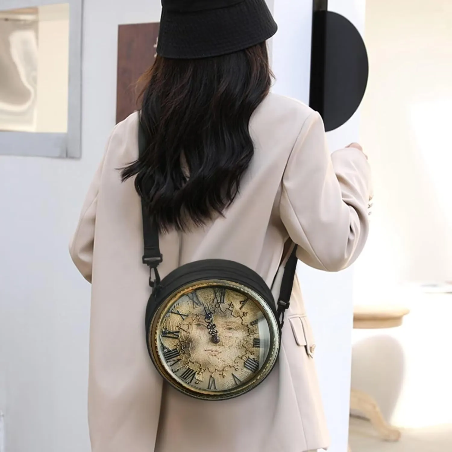 Women Novelty Round Clock Shape Zippered Clock Purses for Women Tote Handbag Shoulder Bag, Gift for Mom Girlfriend