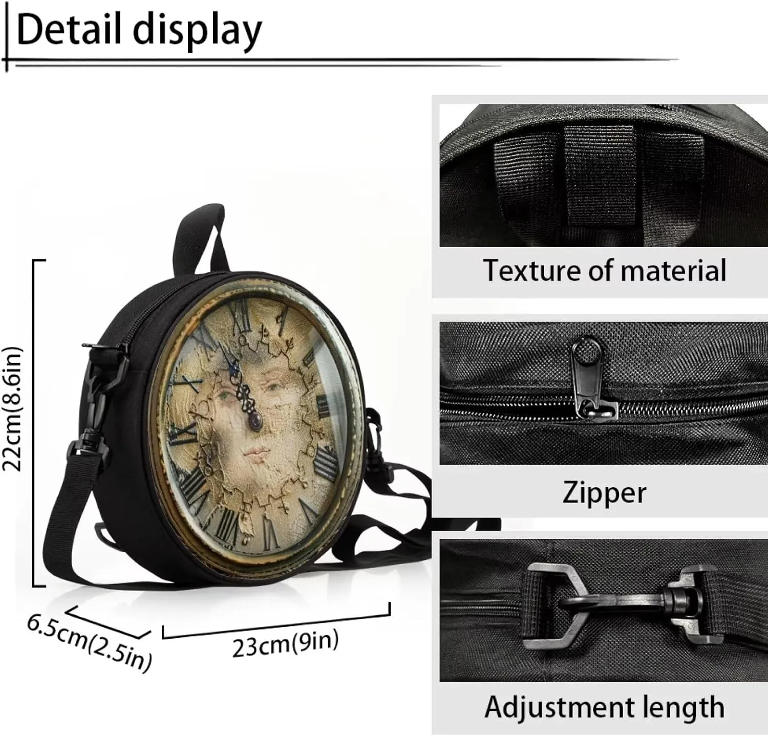 Women Novelty Round Clock Shape Zippered Clock Purses for Women Tote Handbag Shoulder Bag, Gift for Mom Girlfriend