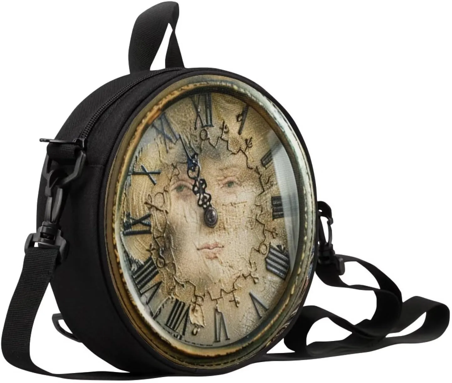 Women Novelty Round Clock Shape Zippered Clock Purses for Women Tote Handbag Shoulder Bag, Gift for Mom Girlfriend
