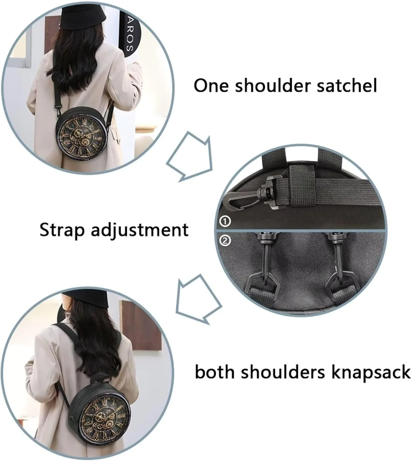 Women Novelty Round Clock Shape Zippered Clock Purses for Women Tote Handbag Shoulder Bag, Gift for Mom Girlfriend