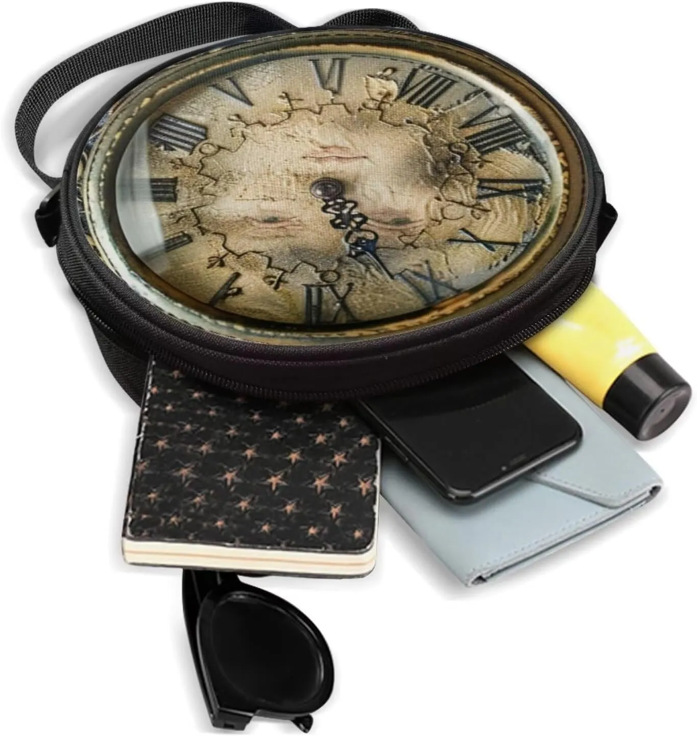 Women Novelty Round Clock Shape Zippered Clock Purses for Women Tote Handbag Shoulder Bag, Gift for Mom Girlfriend
