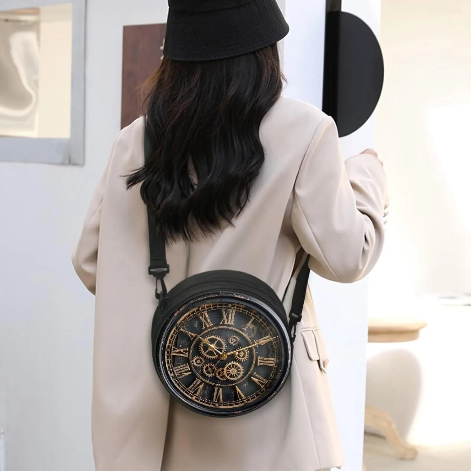 Women Novelty Round Clock Shape Zippered Clock Purses for Women Tote Handbag Shoulder Bag, Gift for Mom Girlfriend