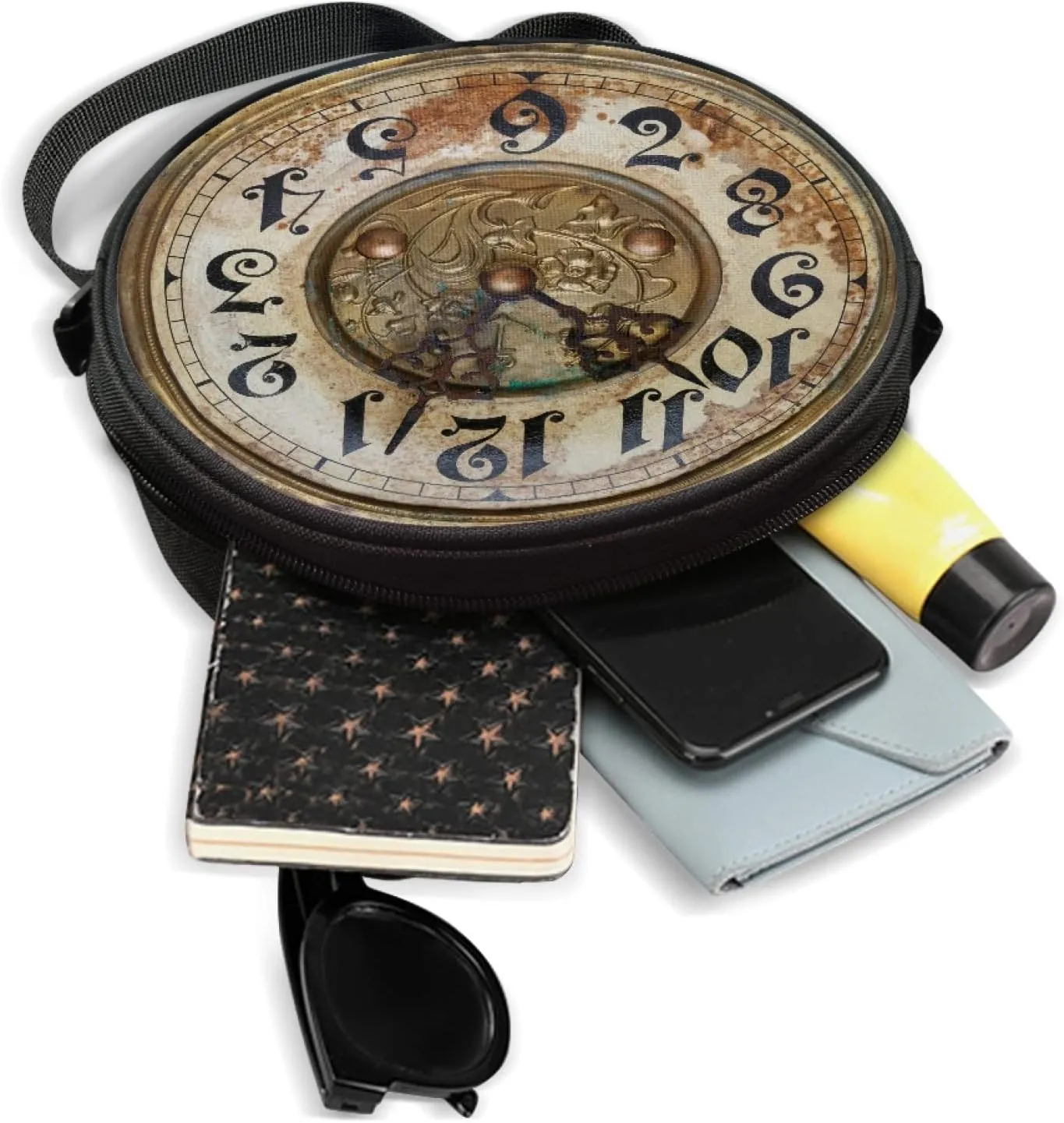 Women Novelty Round Clock Shape Zippered Clock Purses for Women Tote Handbag Shoulder Bag, Gift for Mom Girlfriend