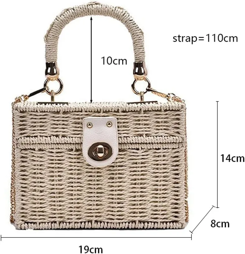 Women Rattan Box Bags Square Crossbody Bag Handmade Woven Beach Bohemia Handbags Purse