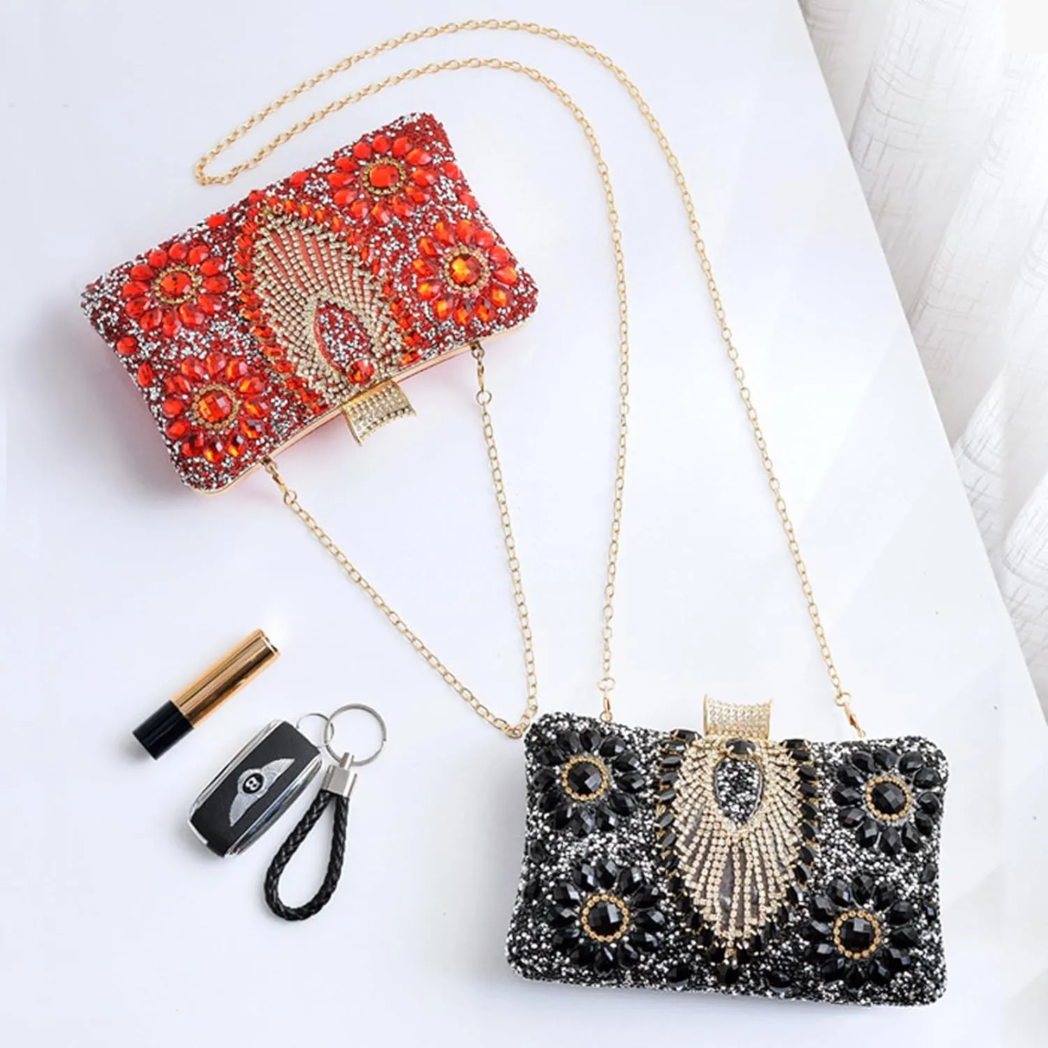 Women Rhinestone Evening Bag Multicolor Clutch Bag Bridal Wedding Purse Luxury Crystal Handbag Glitter Shoulder Bag