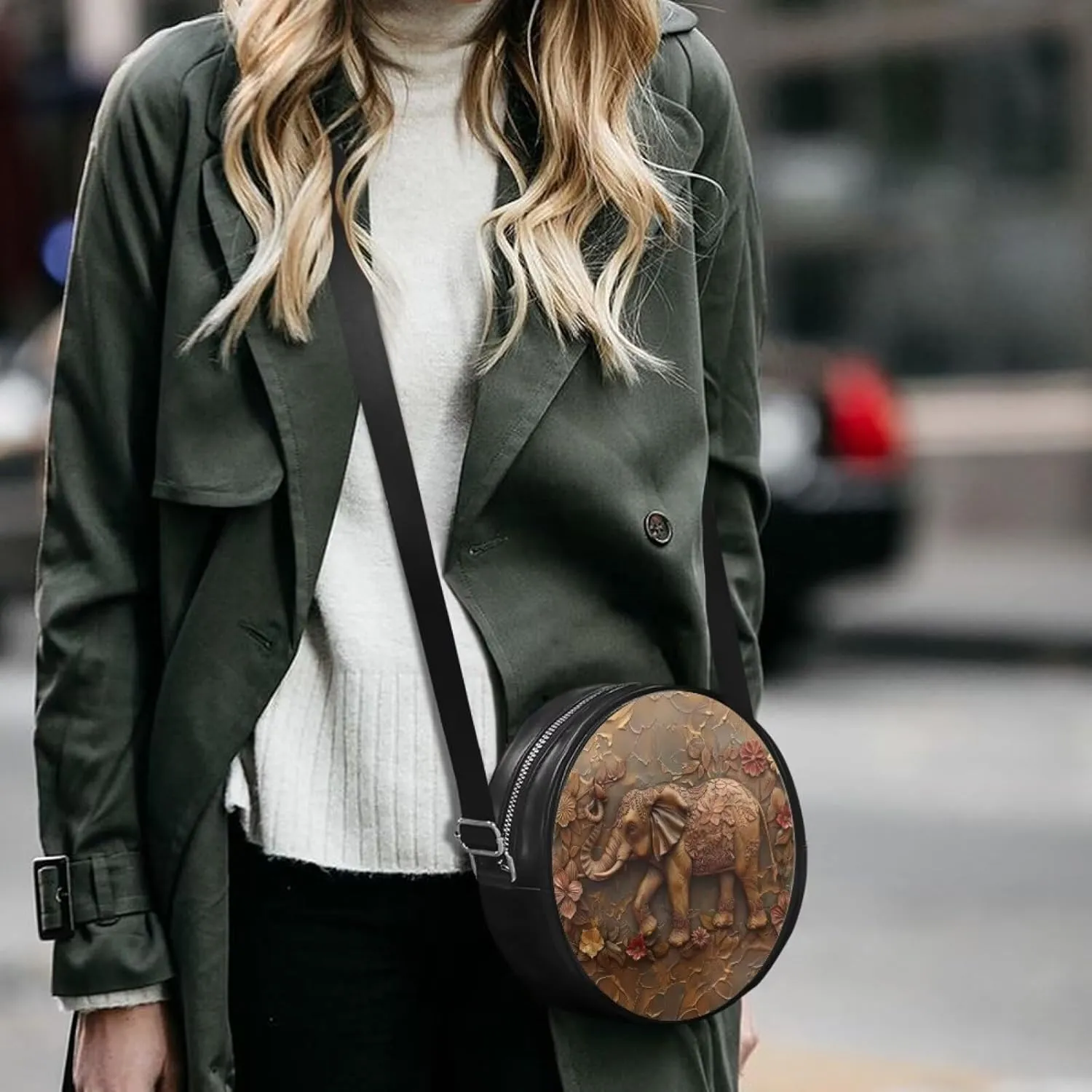 Women Round Shape Crossbody Bag Pu Leather Round Purses Circle Cross Body Shoulder Bag for Party