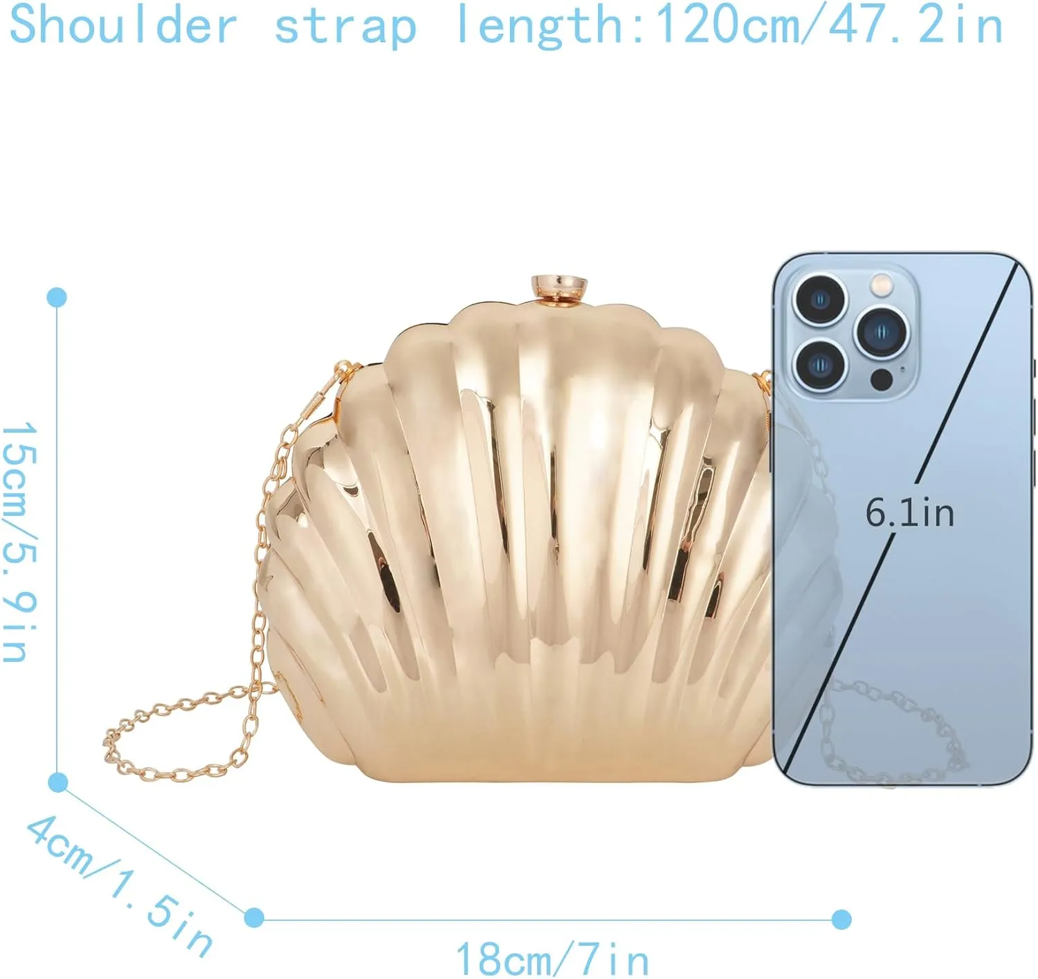 Women Seashell Evening Bag Purse Mermaid Chain Strap Clutch Handbag Shoulder Bag
