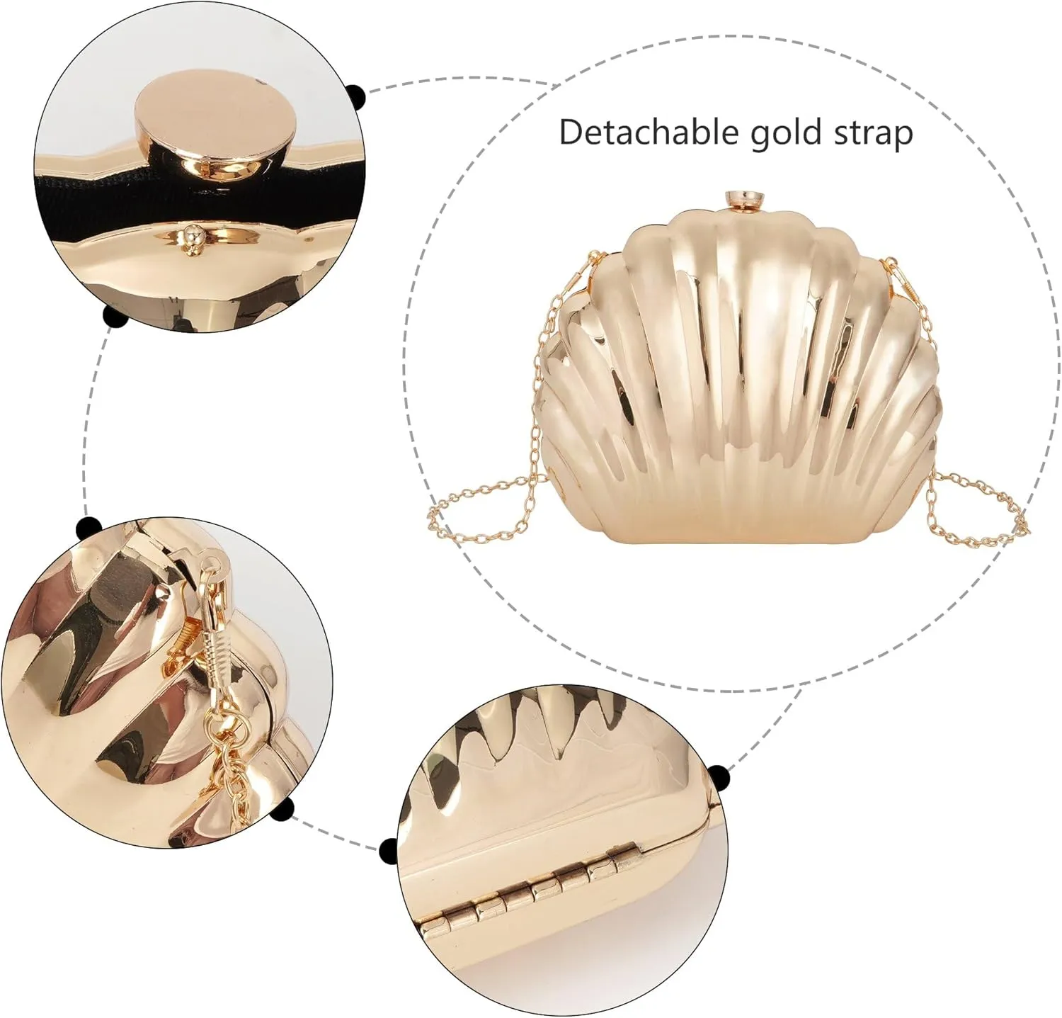 Women Seashell Evening Bag Purse Mermaid Chain Strap Clutch Handbag Shoulder Bag