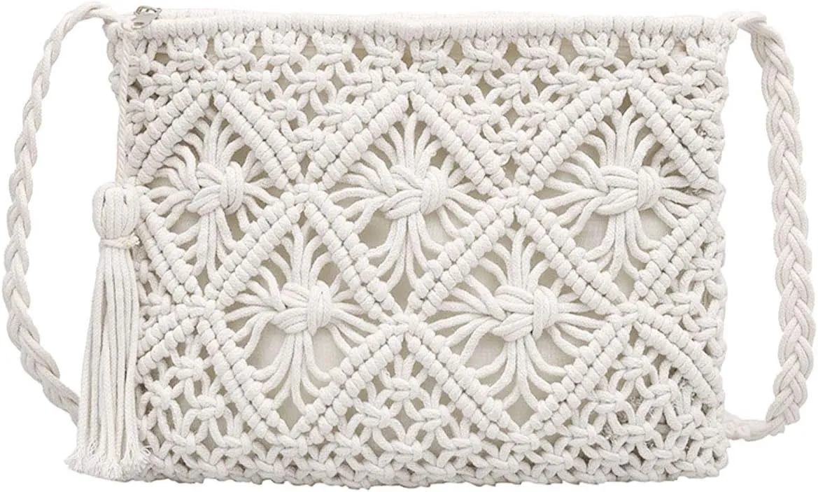Women Small Cotton Crochet Cross-body Bag Bohemian Shoulder Bag Purse