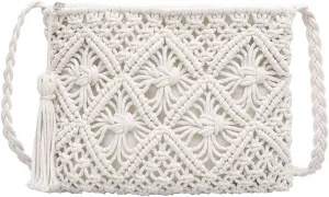 Women Small Cotton Crochet Cross-body Bag Bohemian Shoulder Bag Purse