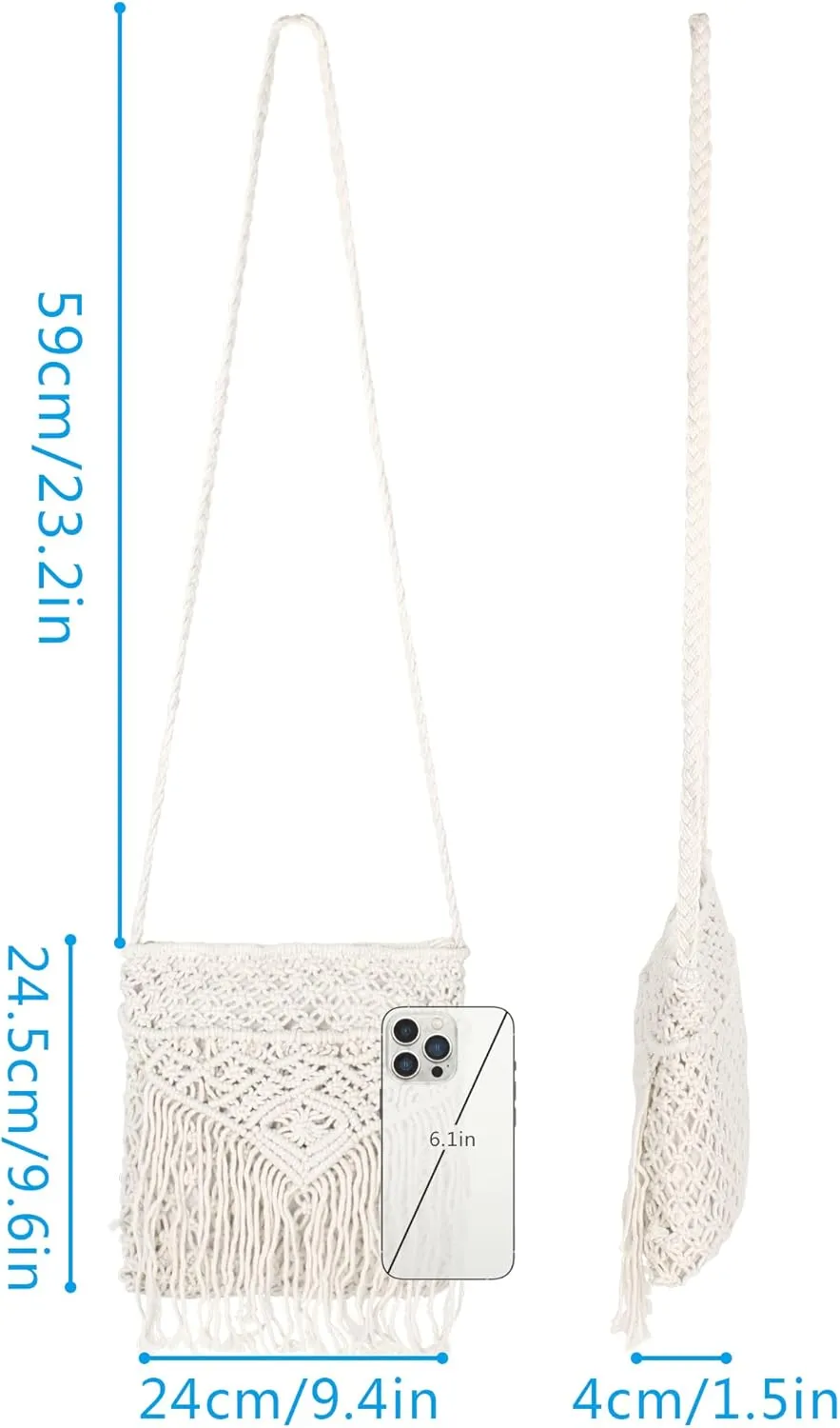 Women Small Cotton Crochet Cross-body Bag Bohemian Shoulder Bag Purse