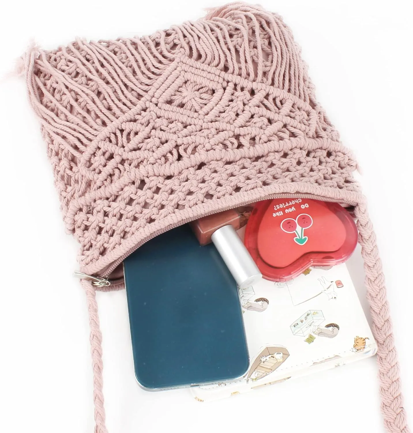 Women Small Cotton Crochet Cross-body Bag Bohemian Shoulder Bag Purse