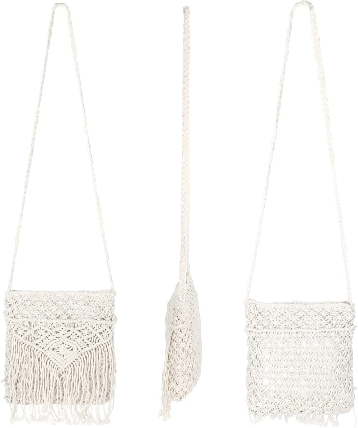 Women Small Cotton Crochet Cross-body Bag Bohemian Shoulder Bag Purse