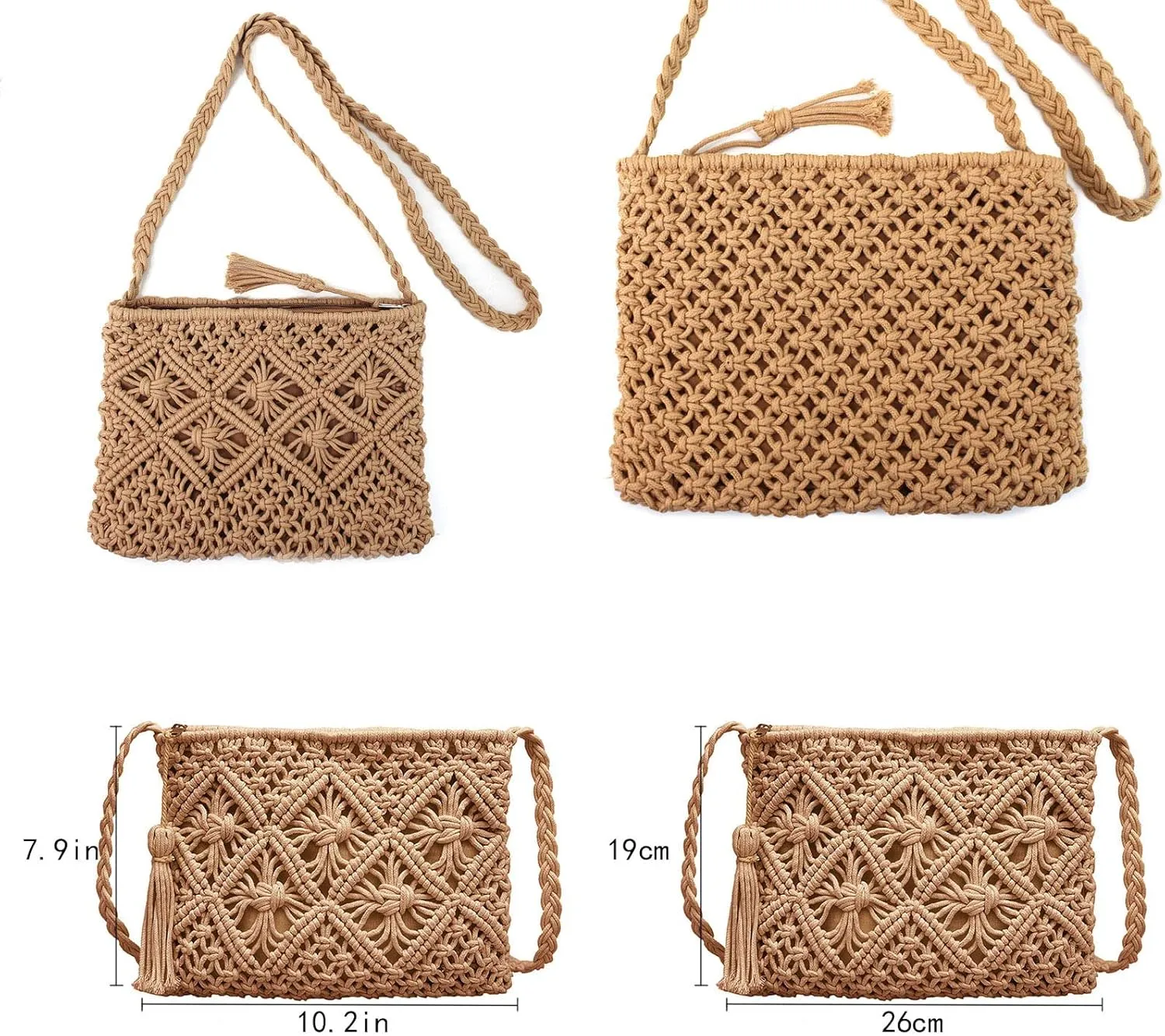 Women Small Cotton Crochet Cross-body Bag Bohemian Shoulder Bag Purse