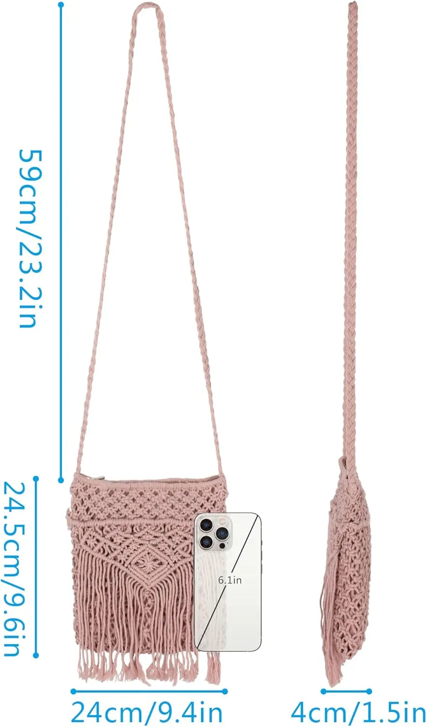 Women Small Cotton Crochet Cross-body Bag Bohemian Shoulder Bag Purse