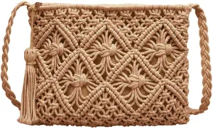 Women Small Cotton Crochet Cross-body Bag Bohemian Shoulder Bag Purse