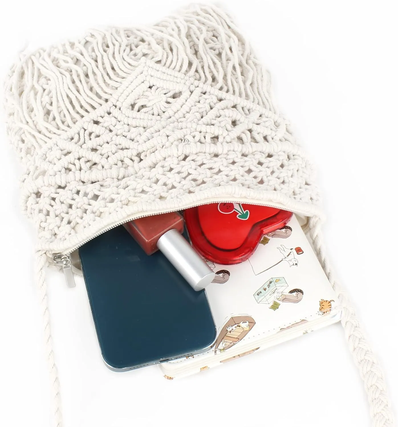 Women Small Cotton Crochet Cross-body Bag Bohemian Shoulder Bag Purse