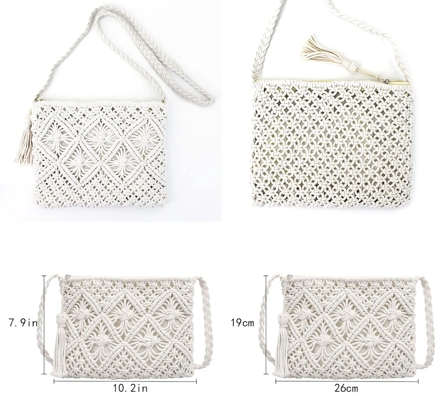 Women Small Cotton Crochet Cross-body Bag Bohemian Shoulder Bag Purse