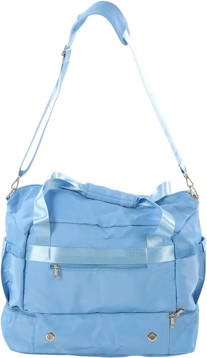 Women Sports Gym Bag Multiple Pockets Large Capacity Workout Travel Bag with USB Charging Port for Fitness Yoga (Light Blue)