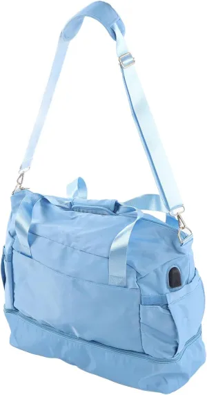 Women Sports Gym Bag Multiple Pockets Large Capacity Workout Travel Bag with USB Charging Port for Fitness Yoga (Light Blue)