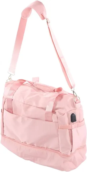 Women Sports Gym Bag Multiple Pockets Large Capacity Workout Travel Bag with USB Charging Port for Fitness Yoga (Pink)