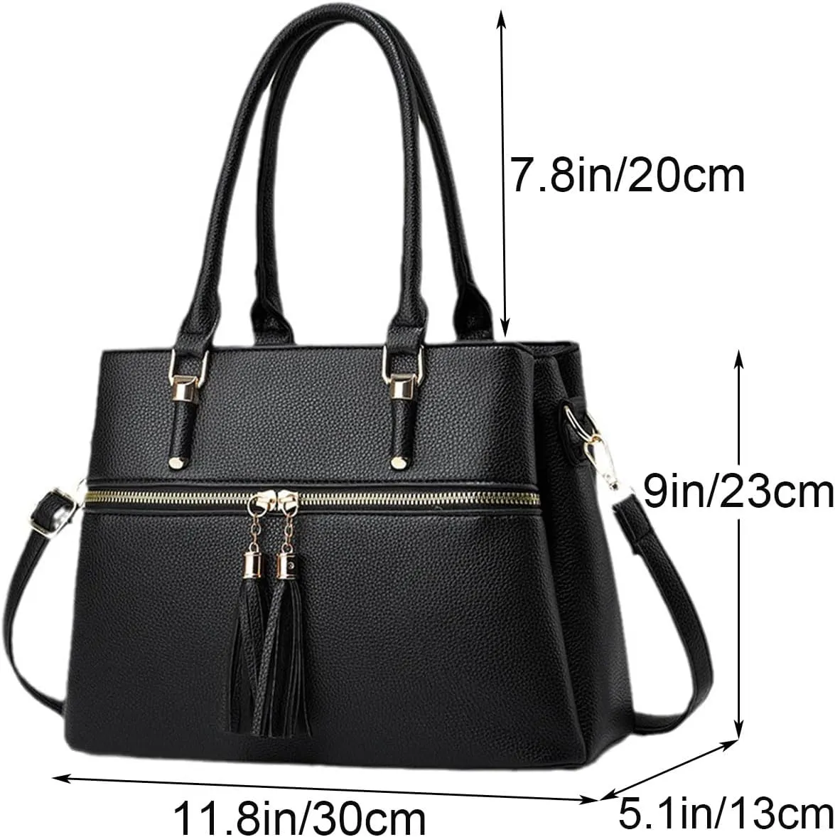 Women Tassels Satchel Bag Top-Handle Bag Shoulder Bag Handbag and Purse Pockets Zipper Leather Crossbody Bag Tote