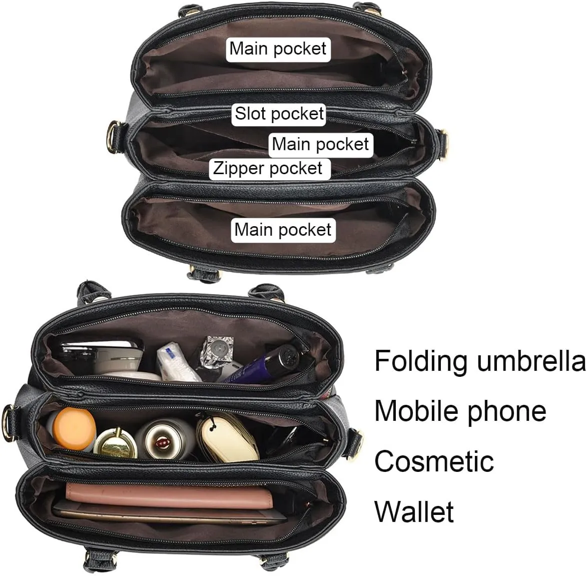 Women Tassels Satchel Bag Top-Handle Bag Shoulder Bag Handbag and Purse Pockets Zipper Leather Crossbody Bag Tote