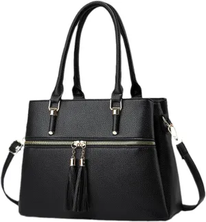 Women Tassels Satchel Bag Top-Handle Bag Shoulder Bag Handbag and Purse Pockets Zipper Leather Crossbody Bag Tote