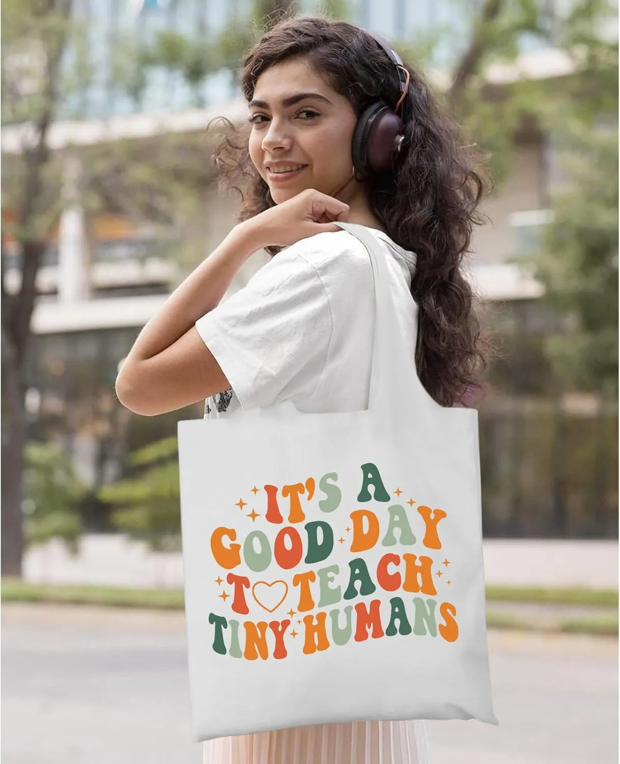 Women Teachers Aesthetic Canvas Tote Bags Funny Teacher Appreciation Gifts Reusable Grocery Graphic Shopping Bag