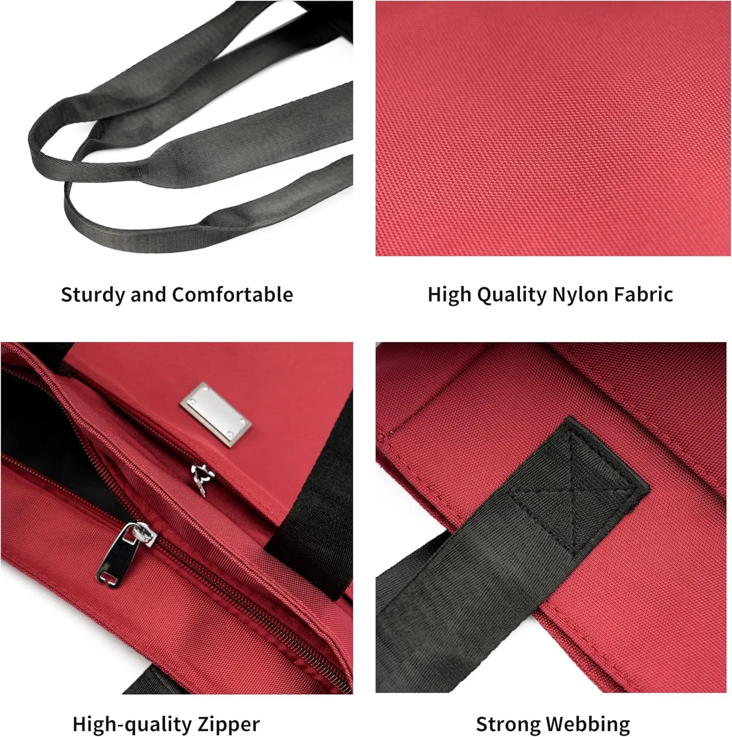 Women Tote Bag with Zipper Nylon Overnight Handbag Multiple Pockets Waterproof Shoulder Bag for Work Travel