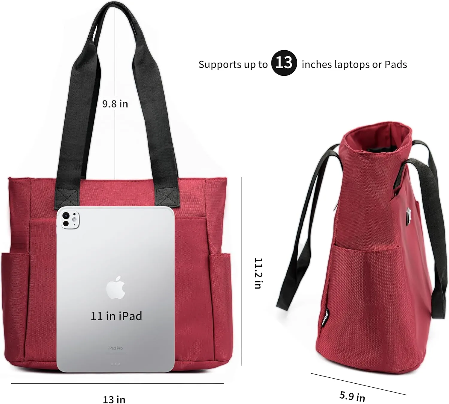 Women Tote Bag with Zipper Nylon Overnight Handbag Multiple Pockets Waterproof Shoulder Bag for Work Travel
