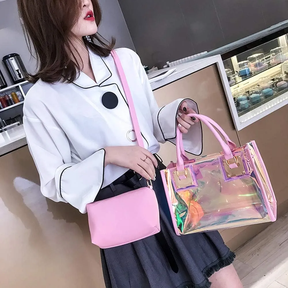 Women Transparent Shoulder Crossbody Bag, 2 in 1 Designer Fashion Handbag Purse