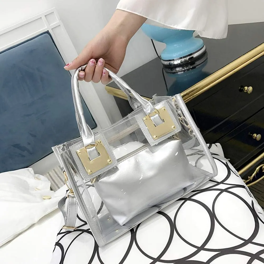Women Transparent Shoulder Crossbody Bag, 2 in 1 Designer Fashion Handbag Purse