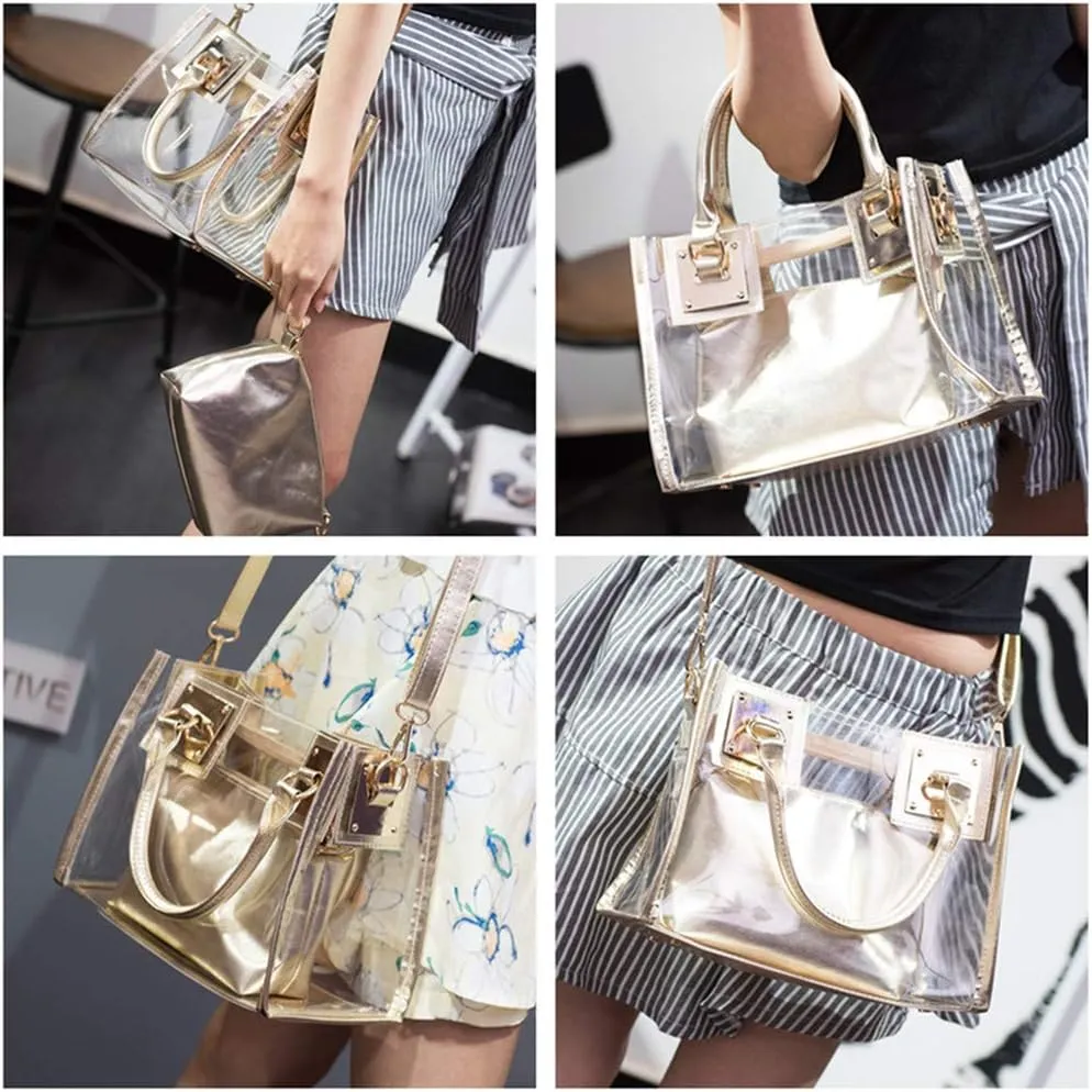 Women Transparent Shoulder Crossbody Bag, 2 in 1 Designer Fashion Handbag Purse