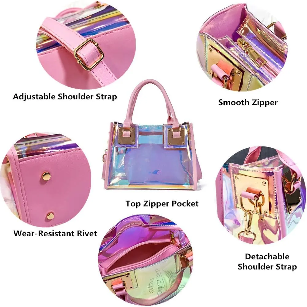 Women Transparent Shoulder Crossbody Bag, 2 in 1 Designer Fashion Handbag Purse
