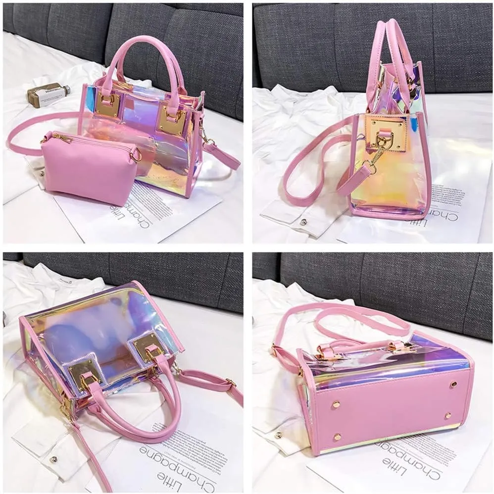 Women Transparent Shoulder Crossbody Bag, 2 in 1 Designer Fashion Handbag Purse
