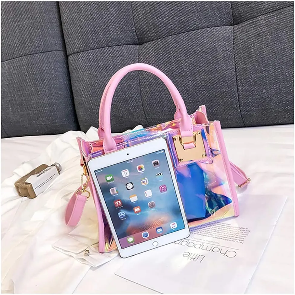 Women Transparent Shoulder Crossbody Bag, 2 in 1 Designer Fashion Handbag Purse